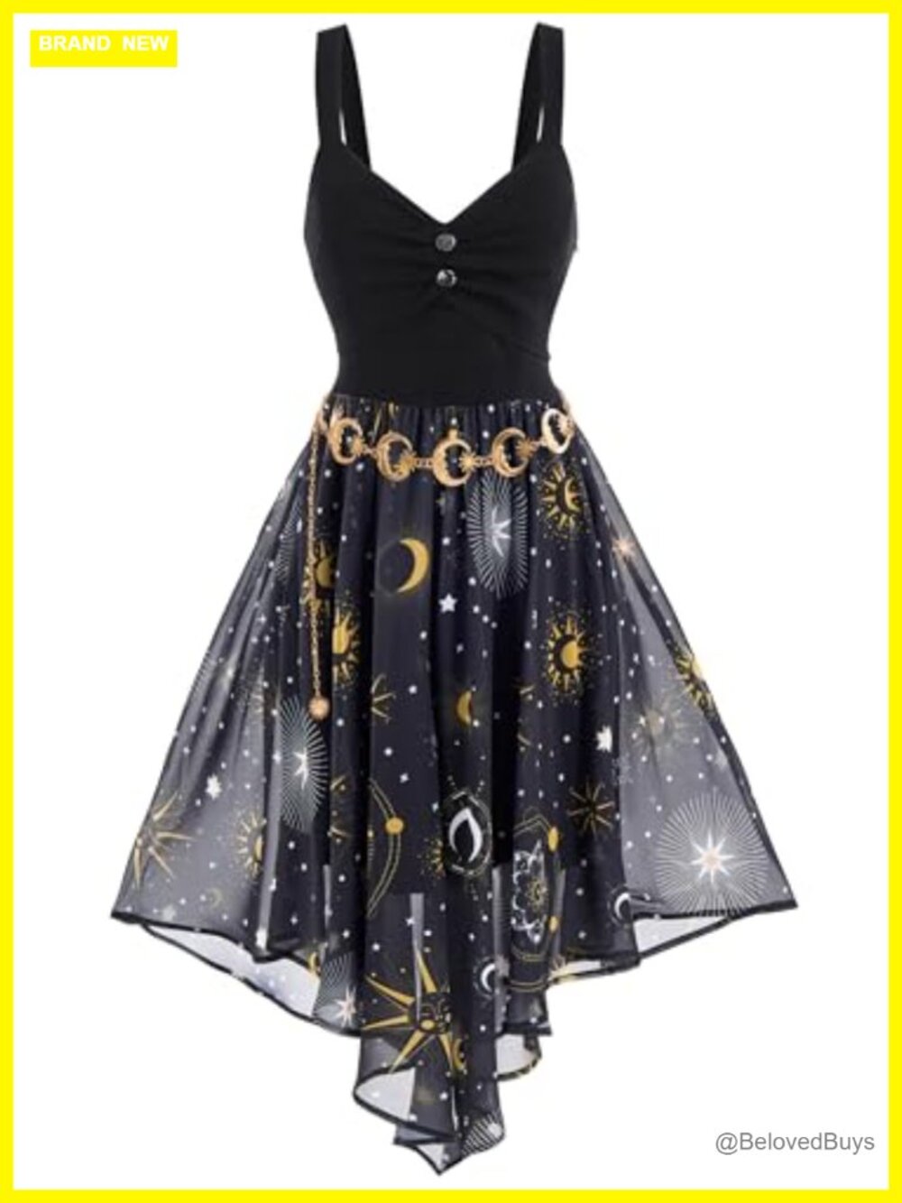 Women's Vintage Chiffon Sleeveless A-Line Galaxy Dress Fit & Flare